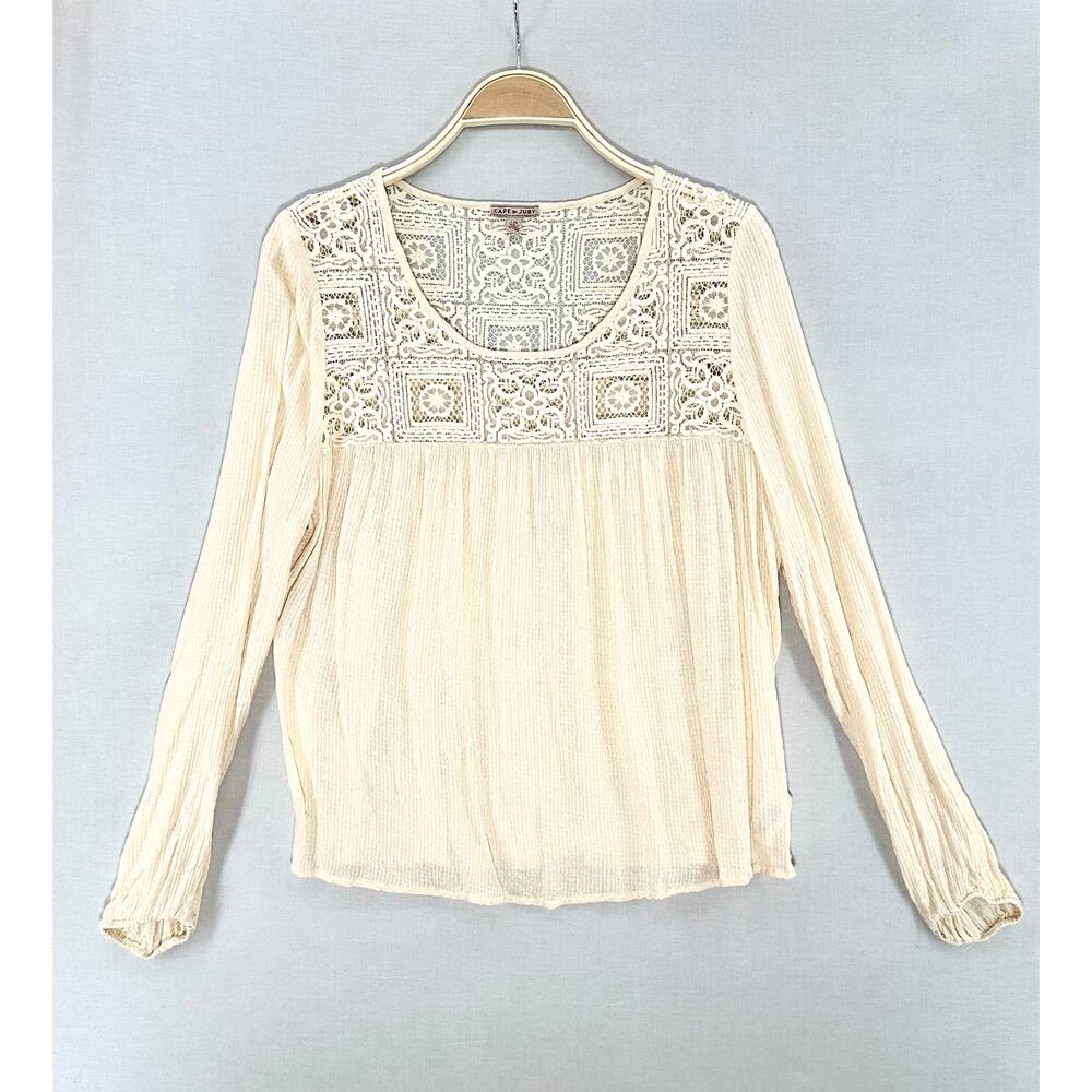 Cream Cottagecore Lace Gauze Peasant Top Romantic Boho Blouse